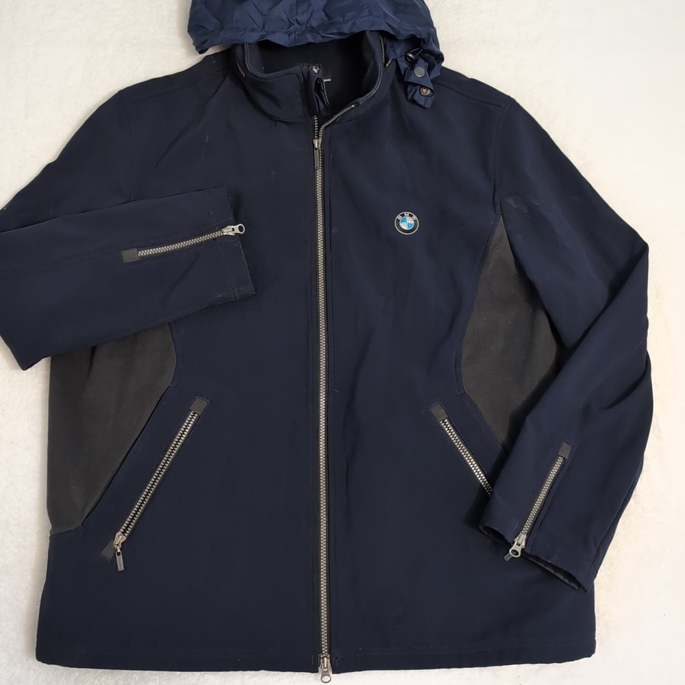 Vintage Y2k BMW Jacket Size XL‎ Mens Blue Vented Hooded Full Zip Euc Heavy